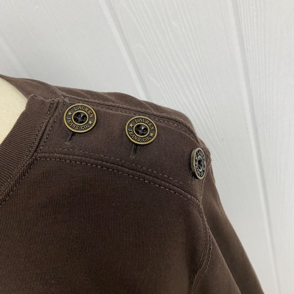 LRL Ralph Lauren Women's Brown Crew Neck Shoulder Button Tee Size M - Picture 2 of 5